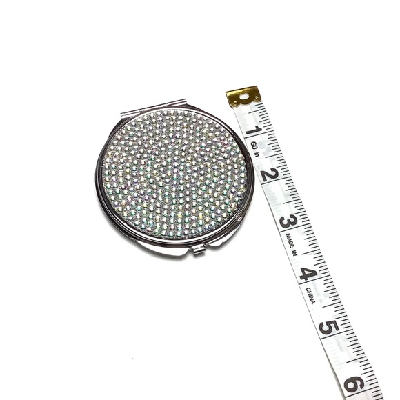 Iridescent Rhinestone Compact Travel Mirror - Picture 6 of 7